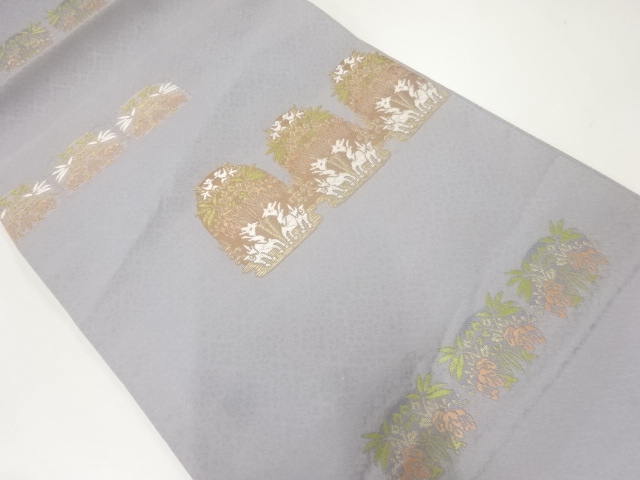 JAPANESE KIMONO / ANTIQUE FUKURO OBI / SILK / WOVEN ANIMALS